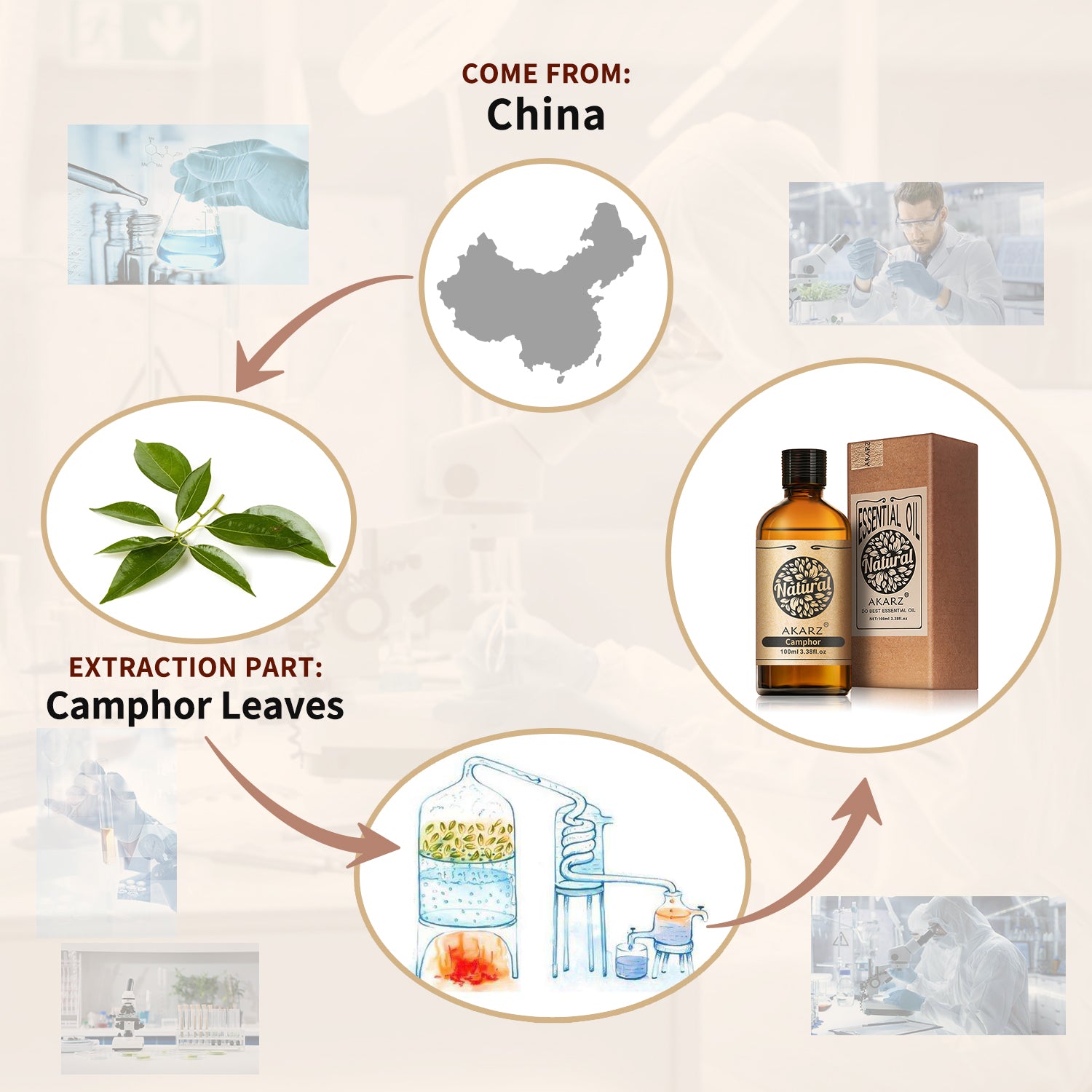 Camphor Essential Oil AKARZ Natural And Pure (30ML,100ML )