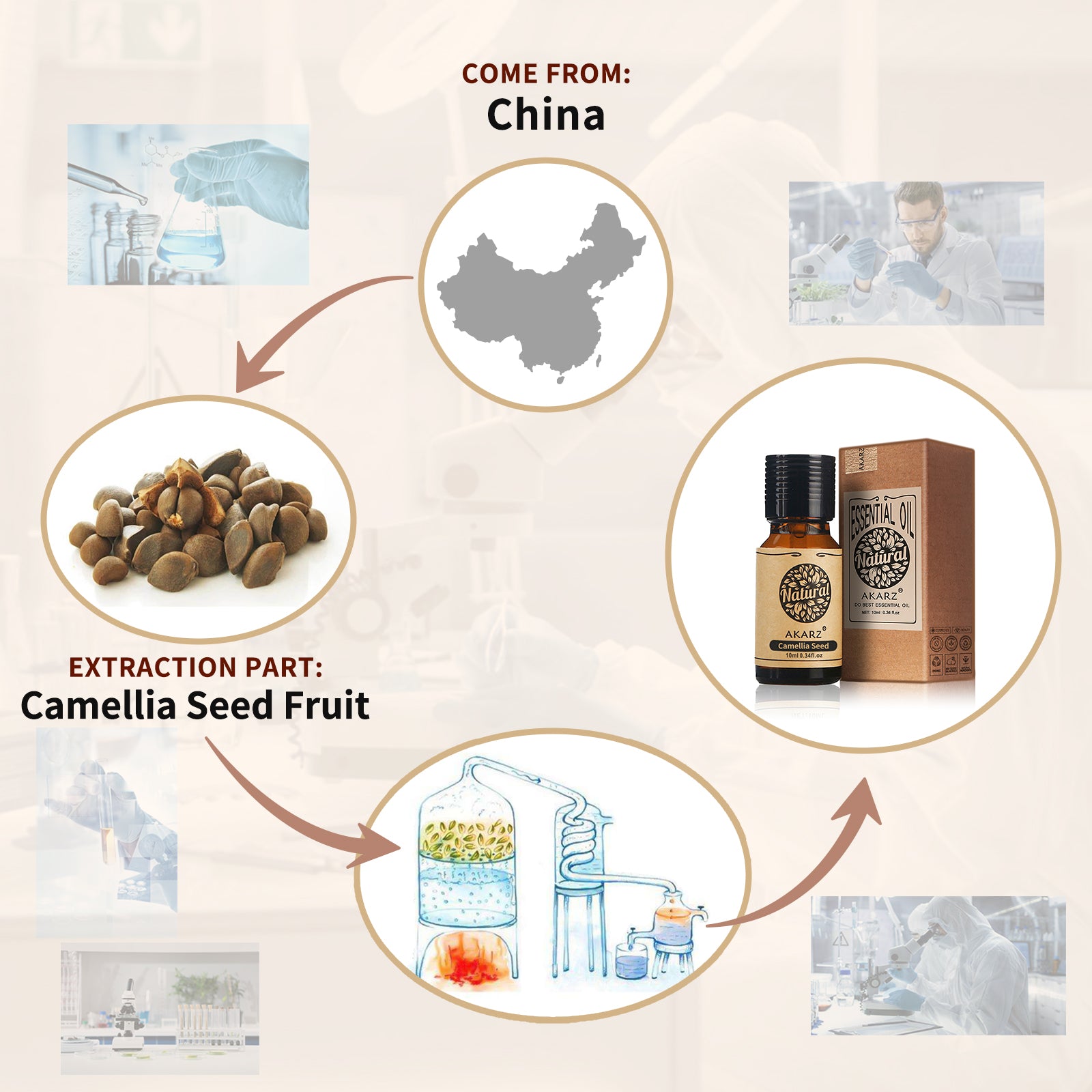 AKARZ DIY Massage Camellia Seeds Oil for Beauty and Stretch Marks - Eliminate Stretch Marks, Hydrate and Nourish Skin - Made in China