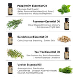 AKARZ Hots 10 Sets Tea Tree,Sandalwood,Peppermint,Frankincense,Musk,LemonGrass,Rosemary,Oregano,Bergamot,Vetiver Essential Oil 10ml*10
