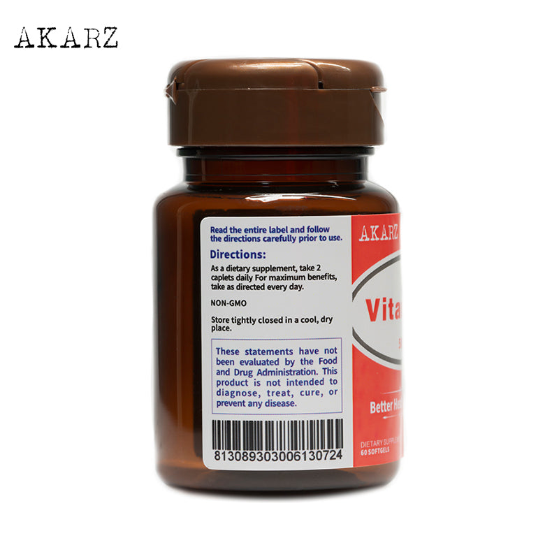 AKARZ VE Vitamin E Skin Lightening & Anti-Aging Supplement - 500IU, Natural Skin Whitening