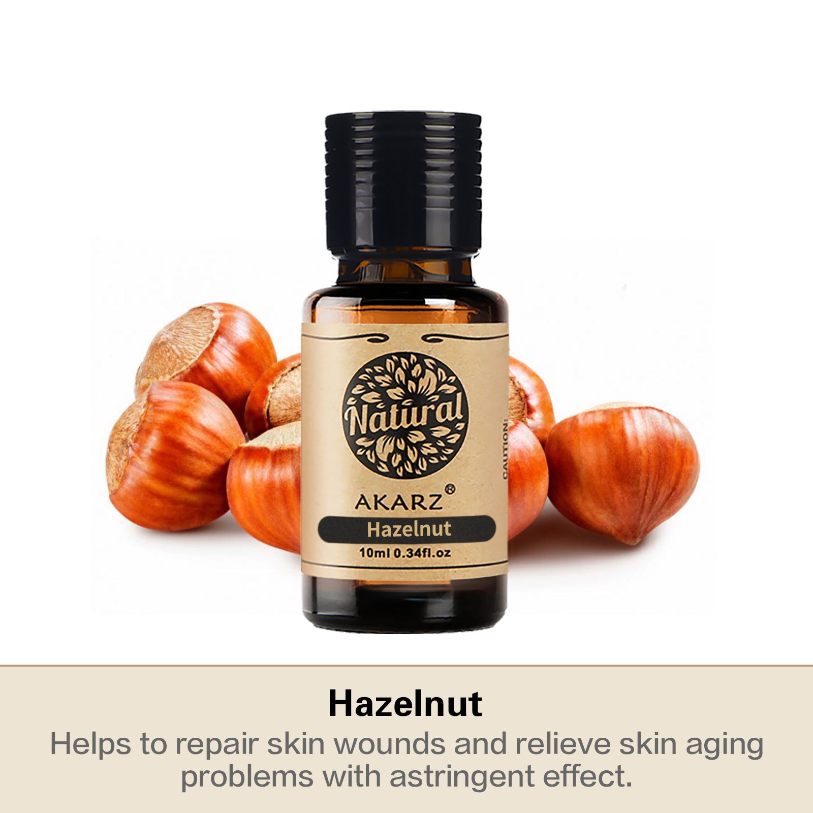 AKARZ Natural Aromatherapy Hazelnut Oil - Skin Repair and Elasticity - Promotes Regeneration - Imported from France
