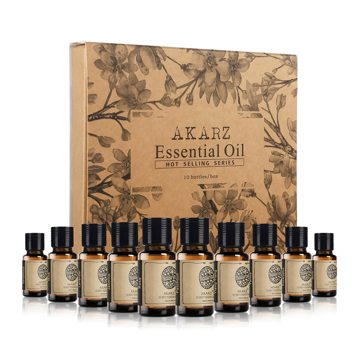AKARZ Hots 10 Sets Sandalwood,Musk,Lavender,Jasmine,Rose,Patchouli,Ylang Ylang,Vanilla,Eucalyptus,Myrrh Essential Oil Diffuser