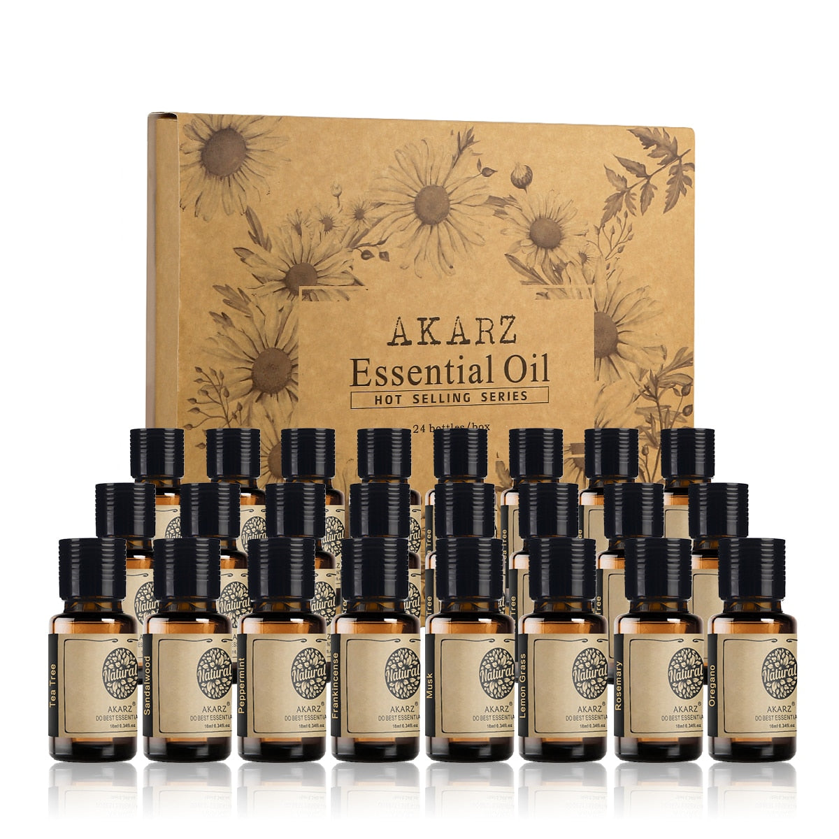 AKARZ Hots 24 Sets Essential Oils Elegant Packaging For Perfect Gift Aromatherapy Oil for Humidifier, Diffuser, Bath, Spa, Massage, Perfume, Home Cleaning and More